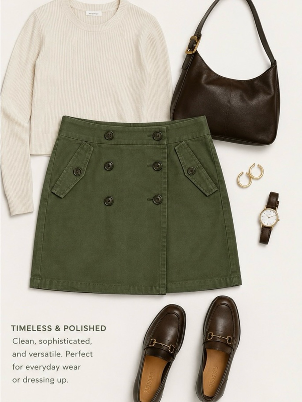 J.Crew Olive Green Military Utility Mini Skirt Button Front Y2K Safari